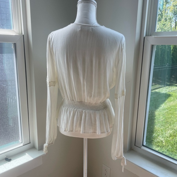 Surplus Overlay Off-White V-Neck Faux Wrap Blouse - Picture 2 of 4